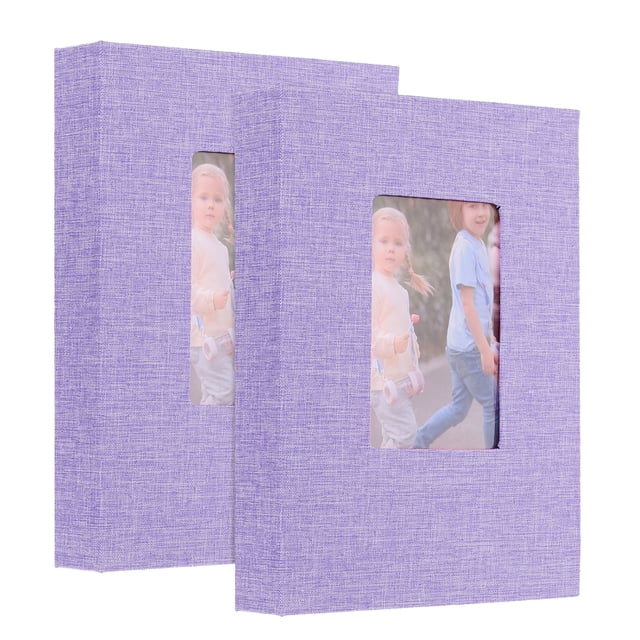 Álbum de Fotos Pequeño de 2 Paquetes, Libro de Imágenes con Cubierta de Lino de 5x7 que Almacena 52 Fotos, Púrpura