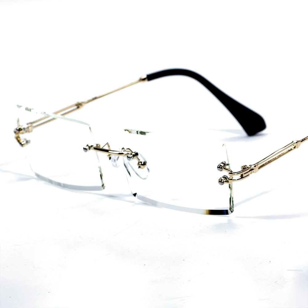 Street Knitted Men's Rimless Gold Frame Clear Lens Hip Hop Sunglasses, Clear