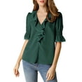 thumbnail image 6 of Allegra K Women's Ruffled V Neck Puff Elbow Sleeve Semi-Sheer Chiffon Blouse, 6 of 7