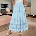 thumbnail image 6 of Women'S Boho Casual Solid Summer 2026 Lace Embroidery Eyelet Elastic Waist Skirt - Flowy Tiered A-Line Beach Maxi Skirt Flower Hollow-Out Vacation Maxi Skirt Light Blue One Size, 6 of 6