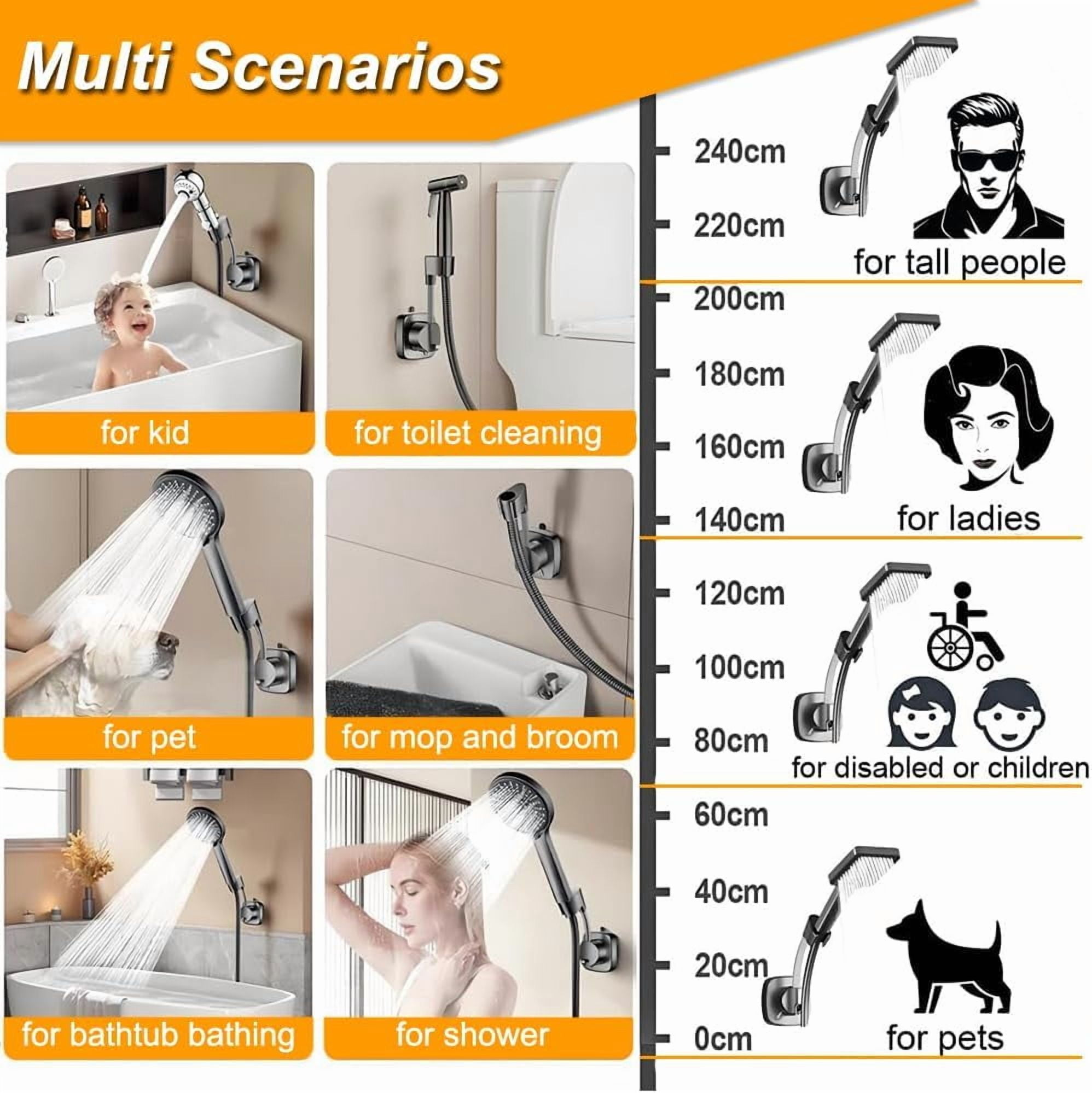 Shower Head Holder Wall Mounted, 360° Adjustable Handheld Shower Head Bracket Holder, Suction Cup Installation Shower Wand Holder, Multi-Directional Removable Wall Mounted Suction Bracket (Gray)Z