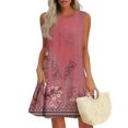 thumbnail image 2 of Womens Summer Dress with Pockets Floral Print Sleeveless Loose Crew Neck Tank Short Dress Pleated Swing Sundress (XL, Watermelon Red), 2 of 7