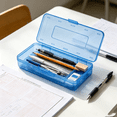 thumbnail image 2 of Plastic Pencil Case, Large Clear Pencil Boxes with Snap-tight Lid Stackable, Stylish Office Supplies Storage Organizer, Blue 8.1x4.8x2.3in, 2 of 6