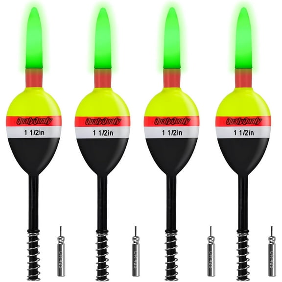 QualyQualy 4PCS Lighted Slip Bobbers Fishing Floats Glow in The Dark Spring Bobber for Crappie Walleyes Fishing