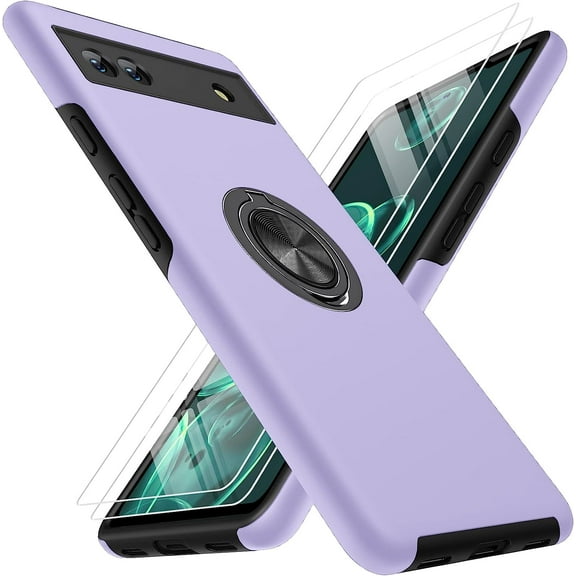 for Google Pixel 6A Case 6.1" 2022 with Screen Protector [2 PCS], Shockproof Bumper Case for Google Pixel 6A Case for Women & Men, Pixel 6A Case with  Ring Holder Kickstand, Purple