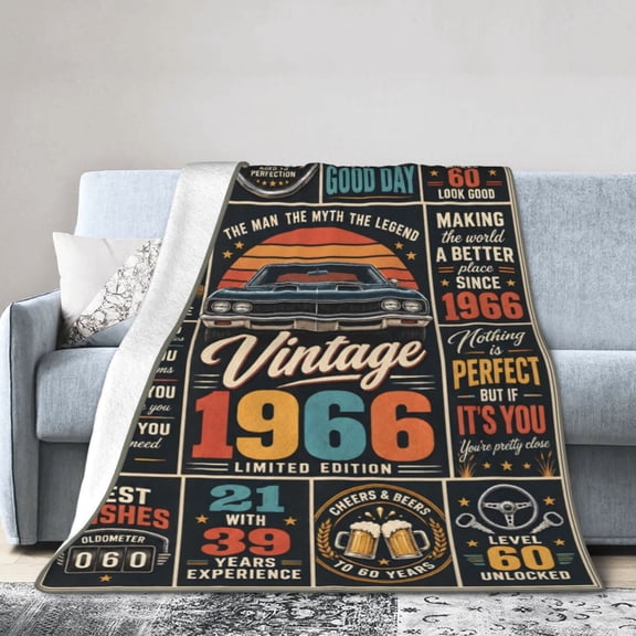 60th Birthday Blanket Vintage 1966 Car Soft Cozy Fleece Blanket Gift for Men Dad 50x40