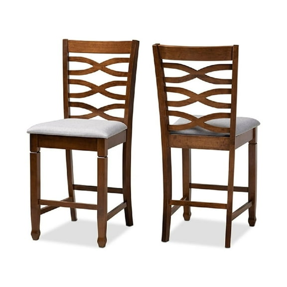 Baxton Studio Lanier Modern and Contemporary Grey Fabric Upholstered Walnut Brown Finished 2-Piece Wood Counter Height