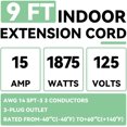 9 Ft Grey Appliance Extension Cord 14 Gauge 3 Prong SPT3 Cable Wire