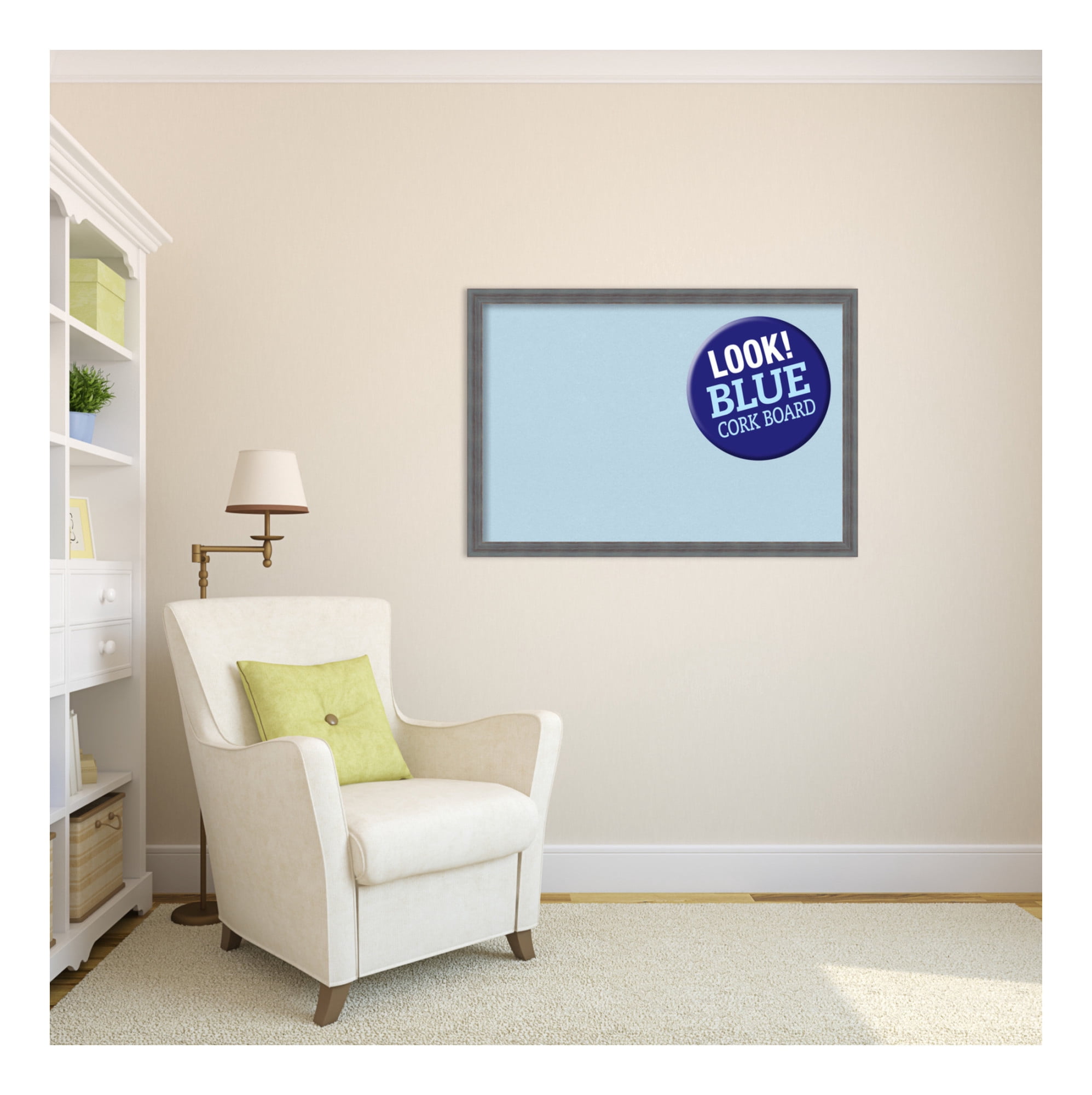 Amanti Art Grey Cork Board Wood Framed Dixie Blue Grey Rustic Bulletin Board 38 in. x 26 in.