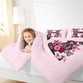 thumbnail image 3 of Erosebridal Floral Monogrammed H Twin Bedding Sets 7-Piece, Pink Damask Bedding Comforter Set, Pink Reversible, 3 of 7