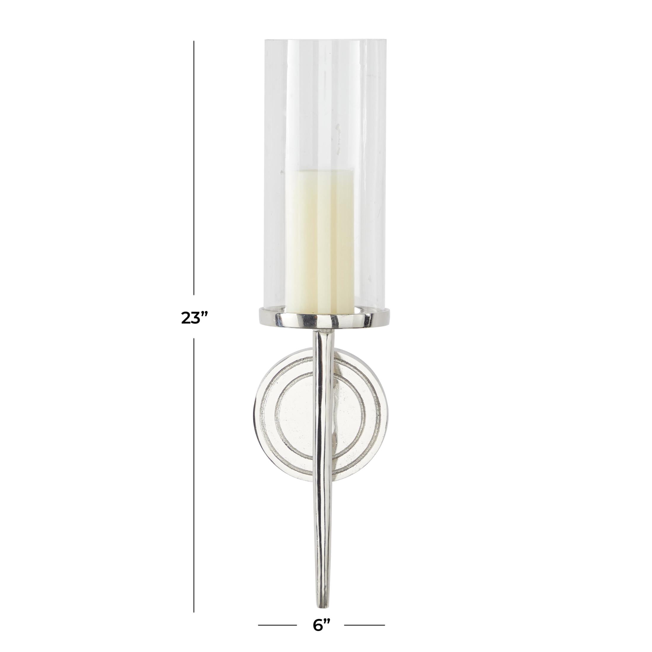 DecMode Silver Aluminum Metal Geometric Wall Sconce with Glass Holder