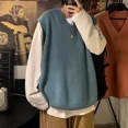 thumbnail image 2 of Suéter de punto para hombre, sin mangas, ropa para hombre, color liso, chaleco, cuello en V, azul, talla grande, moda urbana coreana, 2 of 4