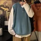 thumbnail image 2 of Suéter de punto para hombre, sin mangas, ropa para hombre, color liso, chaleco, cuello en V, azul, talla grande, moda urbana coreana, 2 of 5