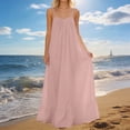thumbnail image 5 of Qgtaibl Womens Spaghetti Strap Long Dress Fashion Backless Ruffled Hem Maxi Dress Summer Crew Neck Vacation Sundress Pink XL, 5 of 9