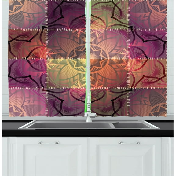 Ambesonne Ethnic Kitchen Curtains, Modern Mandala Motif, 55"x39", Multicolor