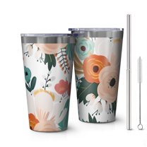16oz Tumblers Pioneer Flower Floral Print Pattern Stainless Steel Vacuum Insulated Double Wall Travel Tumbler Cups Mug with Lid and Straw,Cleaning Brush for Coffee,Tea