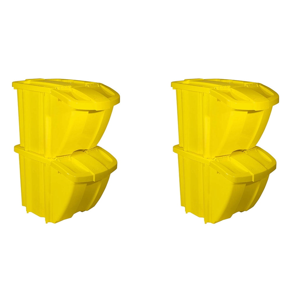 Suncast 18 Gallon Stackable Recycling Bin Containers with Lids, Yellow (4 Pack)