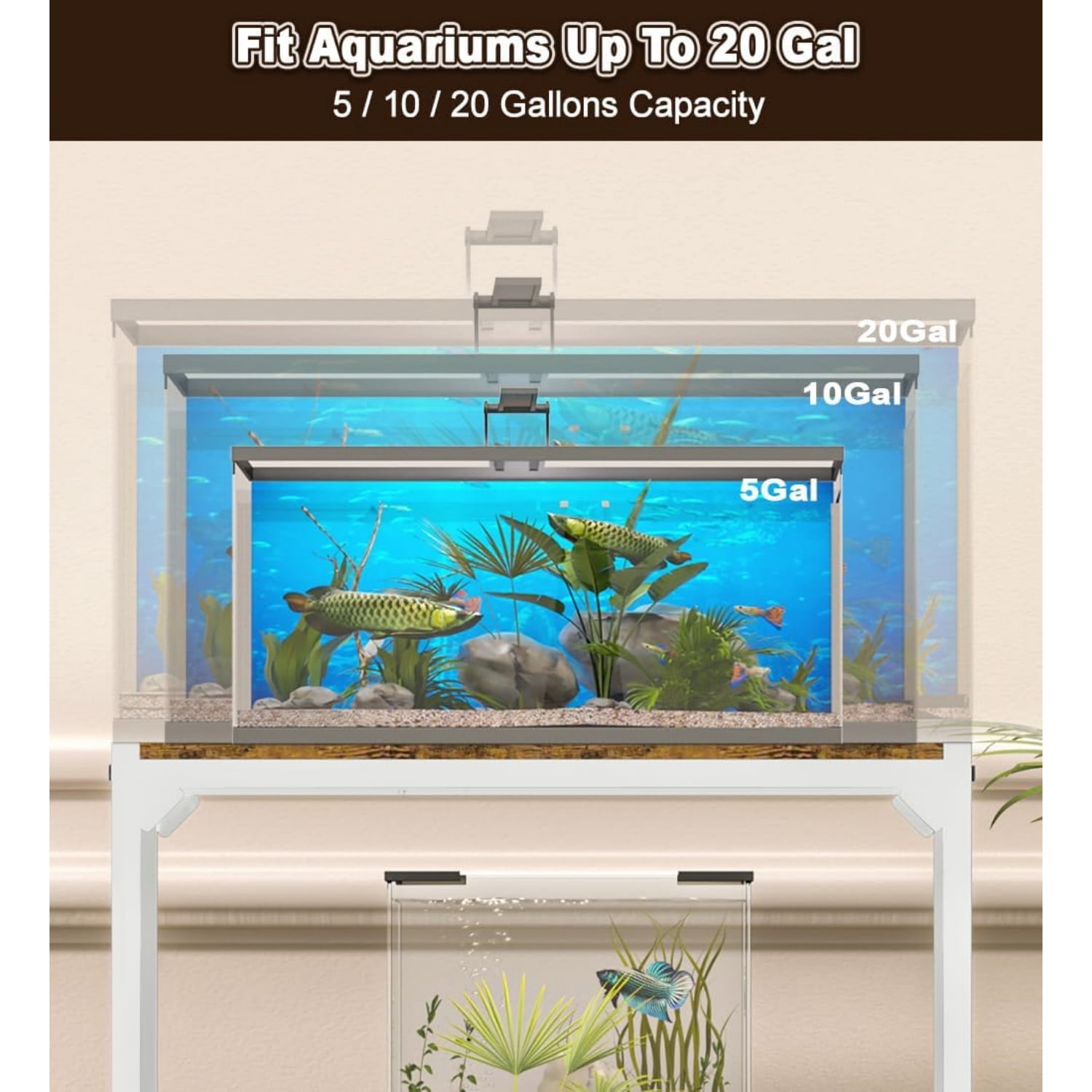 20 Gallon Aquarium Stand, Fish Tank Stand with Adjustable 3-Tier Storage Shelf, Heavy Duty Reptile Breeder Turtle Tank Terrarium Rack Table for Home Office, 24" L x 12" W x 32.2" H, White
