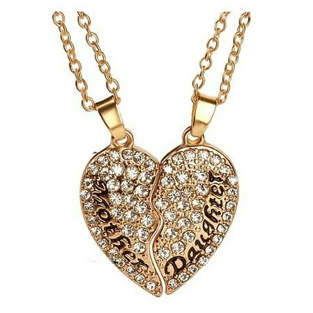 broken heart pendant daughter necklace mother gold tarnish tone anti crystal piece