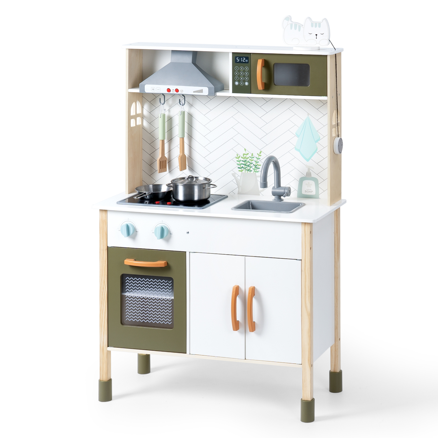 Kids Kitchen Playset Wooden Pretend Play Kitchen Set for Girls and Boys