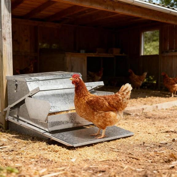 Zimtown Automatic Chicken Feeder, Galvanized Steel Treadle Design with Lock & Weatherproof Cover