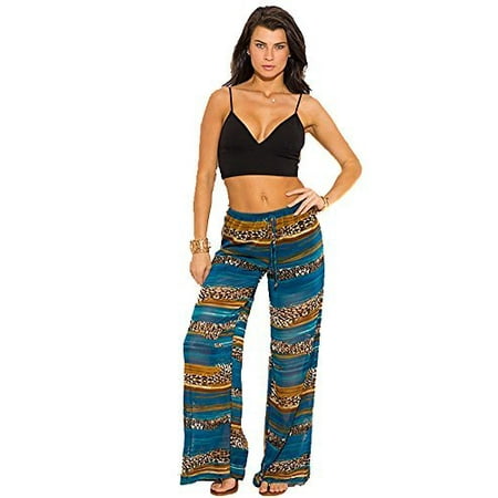 Leopard Heart Pants - Teal Blue Abstract Leopard Boho Wide Legged Palazzo Pants