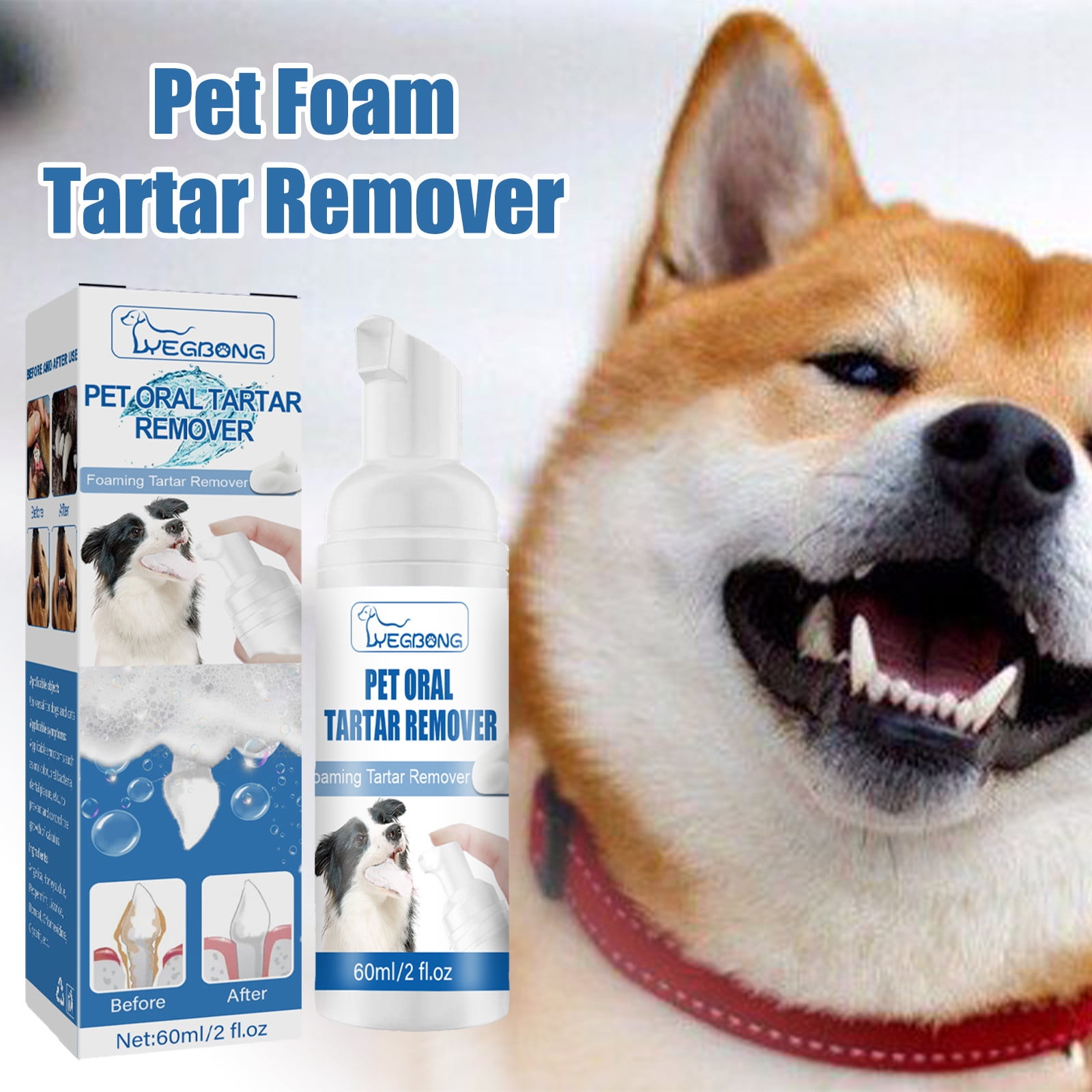 TopLLC Pet Tartar Remover Oral Foam Cleaning To Remove Tartar Yellow Teeth Bad Breath Cleaning Teeth Cleaning 60ML