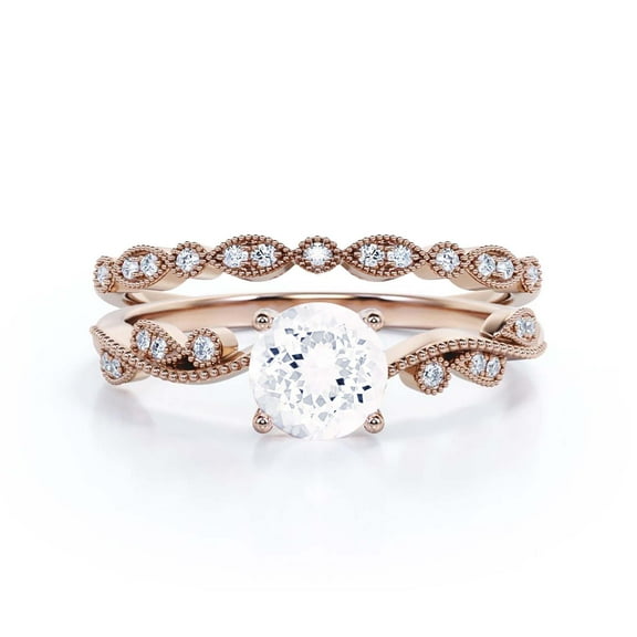 Dazzling Boho & hippie 1.75 Carat Round Cut Diamond Moissanite Classic Inspired Engagement Ring, Unique Twist Band Wedding Ring in 925 Sterling Silver With 18k Rose Gold Plating, One Matching Band