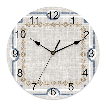 Wall Clock Ivory Linen Border Clocks PVC Silent Non-Ticking Battery Operated Decorative Floral Lines Frame Round Clock for Home Living Room Kitchen Bedroom Office School Wall Decor 12 Inch