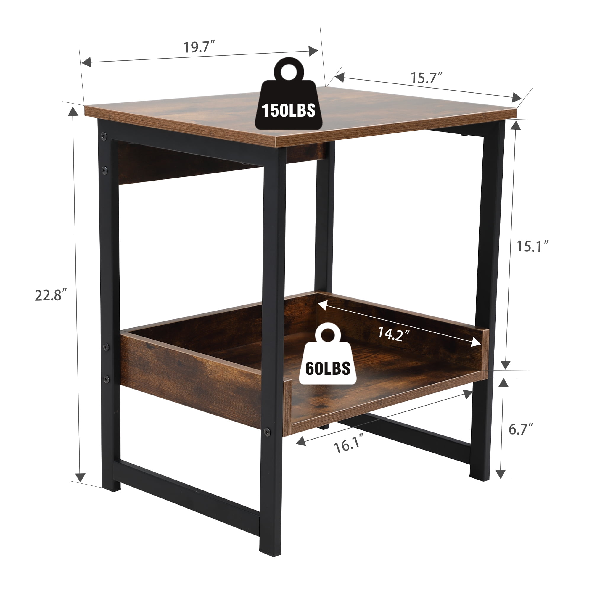 Private Jungle 2-Tier Industrial End Side Table Storage Shelf Wood Board and Metal Frame,Brown Private Jungle 2-Tier Industrial End Side Table Storage Shelf Wood Board and Metal Frame,Brown