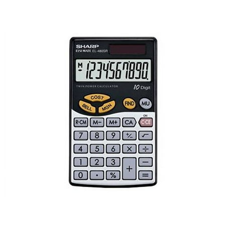 Sharp EL480 Handheld Calculator - 10 Digit(s) - LCD - Battery/Solar Powered - 2.7" x 4.7" x 0.3" - Black - 1 Each