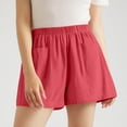 thumbnail image 5 of Bbyeadc Women's Cotton Linen Shorts Straight Leg Bottoms Solid ColorElastic Waist Shorts Fashion Summer Mid Waisted Streetwear,Red(XL), 5 of 6