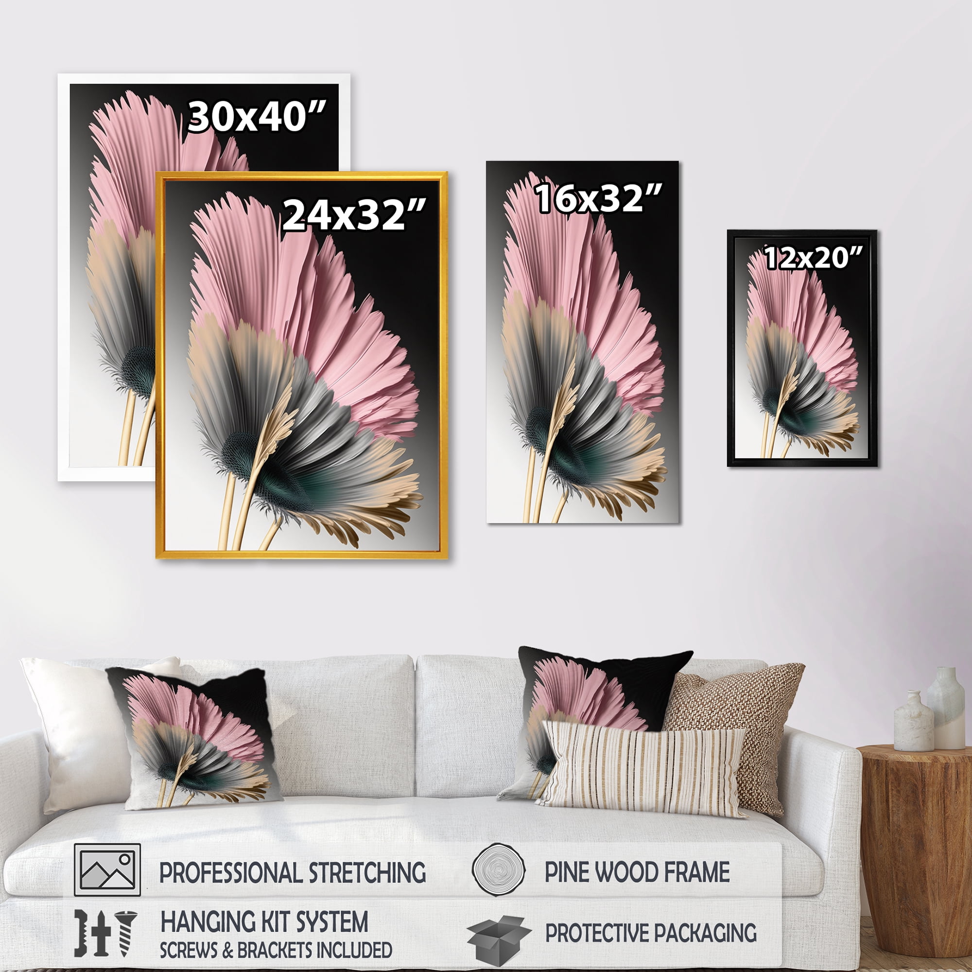 Designart Pink And Beige Gerbera Hyperrealistic Flowers I Canvas Wall Art