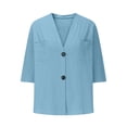 thumbnail image 4 of Bovxnpu 3/4 Length Sleeve Womens Tops, Cotton Dressy Casual Blouses for Women, Women's V-Neck Loose Button Imitation Cotton And Linen Tunic Summer Shirt Blouse M, 4 of 5