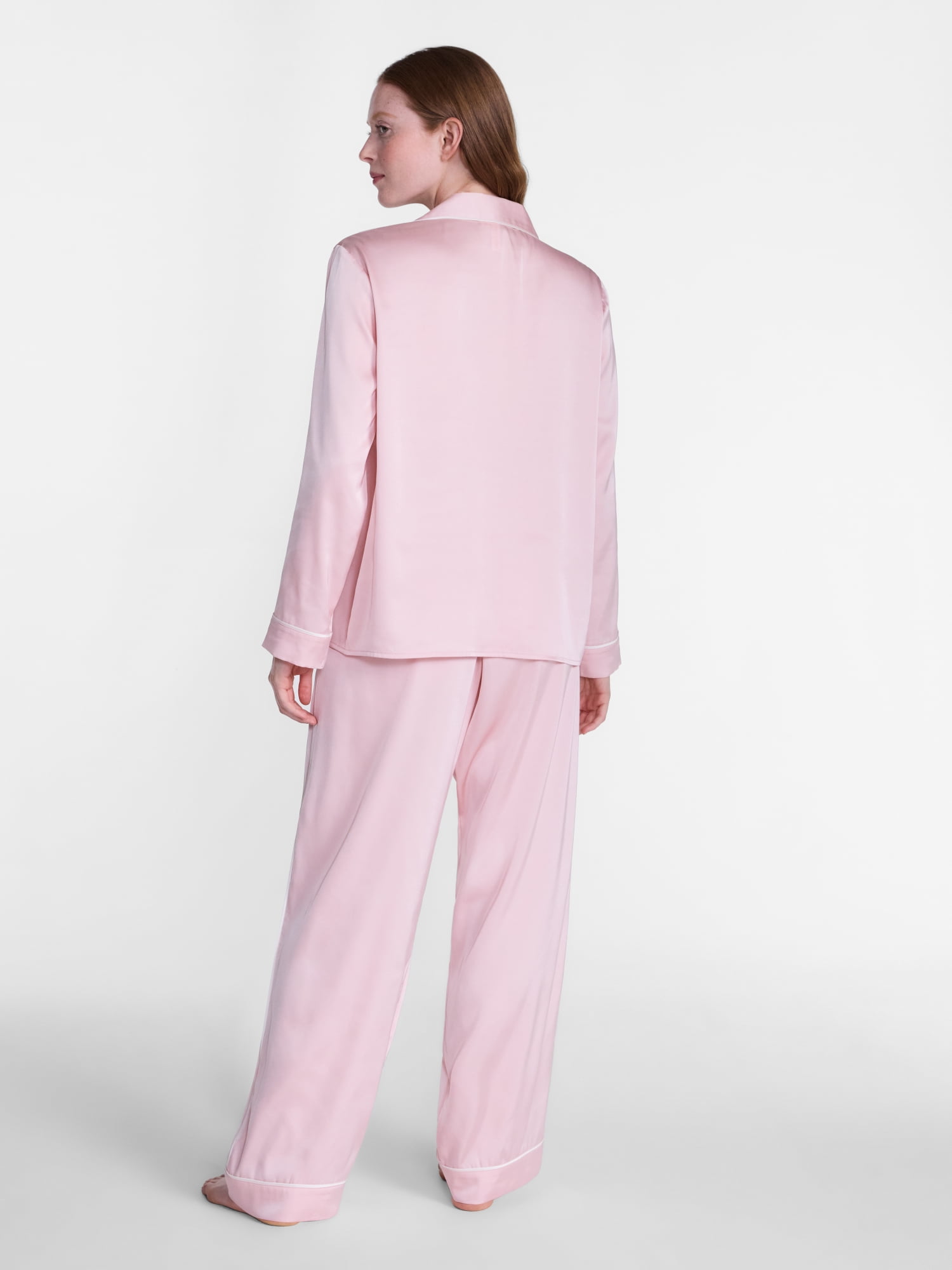 Joyspun Women’s Stretch Satin Sleep Top and Pants, 2-Piece Set, Sizes XS to 3X