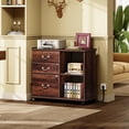 thumbnail image 2 of GALAXHERO 3 Drawer File Cabinet with Charging Station, Wood Lateral Filing Cabinet with Lock, Rolling Printer Stand with Storage for Home Office, Brown Oak, 2 of 7
