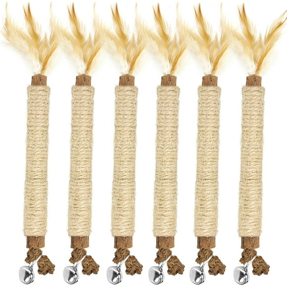 Enkarl Kitten Teething Toys for Indoor Cats - 6Pack Silvervine Sticks Cat Enrichment Toys, Matatabi Cat Feather Toys with Bell, Cat Teeth Cleaning Treats, Cat Chew Sticks