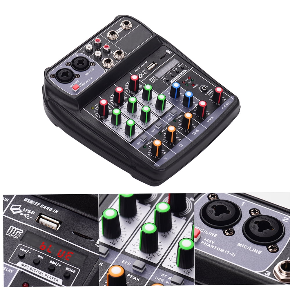 AI-4 Compact Mixing Console Digital Audio Mixer 4-Channel BT MP3 USB Input +48V Phantom Power for Music Recording DJ Network Live Broadcast Karaoke