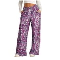 thumbnail image 1 of Pants for Women, Womens Fashionable Striped Printed Drawstring Wide Leg Pants, 1 of 5