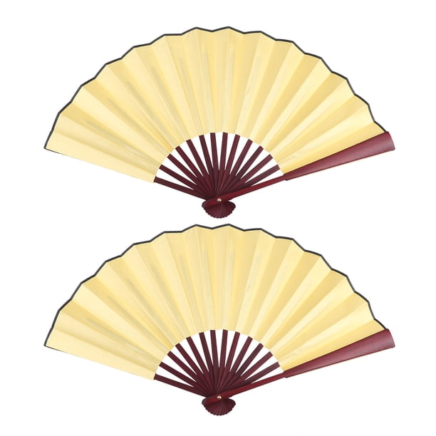 EeaseMX abanicos plegables de tela de 20 cm, de mano, con marco de madera roja simulada, estilo chino, para decoración y regalos (amarillo)