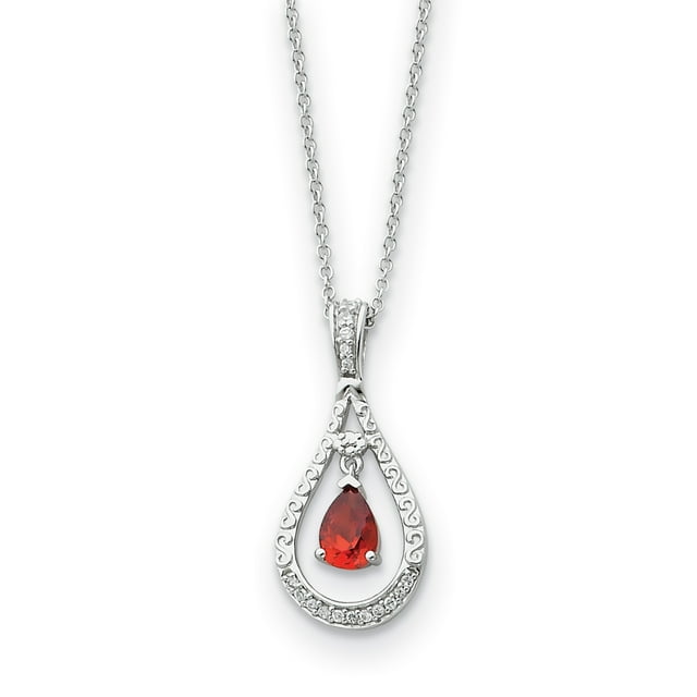 Sterling Silver Jan. CZ Stone Never Forget Tear 18in Birthstone Necklace 18 Inch