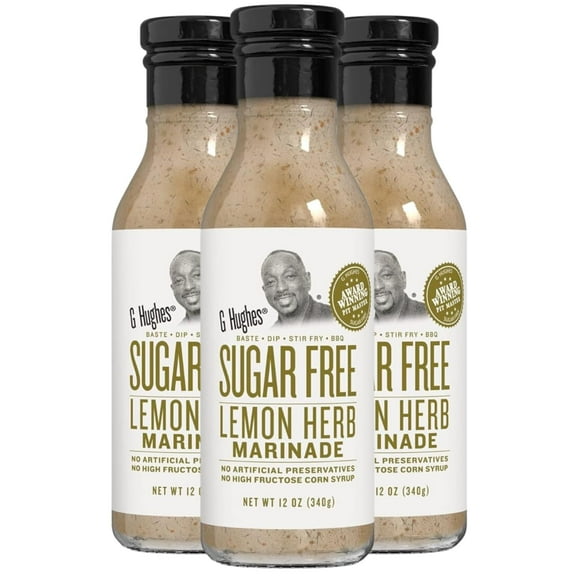G Hughes Sugar Free, AIF4 Lemon Herb Marinade - Sugar Marinades, Gluten Lemon Pepper Seasoning, Keto Friendly Seasonings, Low Carb Marinades, Sugar BBQ Sauce, Keto BBQ Sauce- 12 Oz (3-Pack)