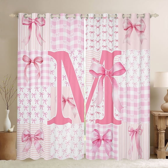 Erosebridal Pink Princess Bowknot Kids Black Out Curtains,Bowtie Theme Initial M Alphabet Curtains Pack of 2 (42x63 Each) For Girls