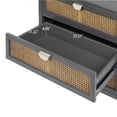 thumbnail image 6 of 3 Drawer Cabinet, Modern Rattan Nightstand Dresser Chest with Wide Drawers and Metal Handles, Farmhouse Wood Storage Organizer for Bedroom, Living Room, Hallway, Entryway (Gray), 6 of 7