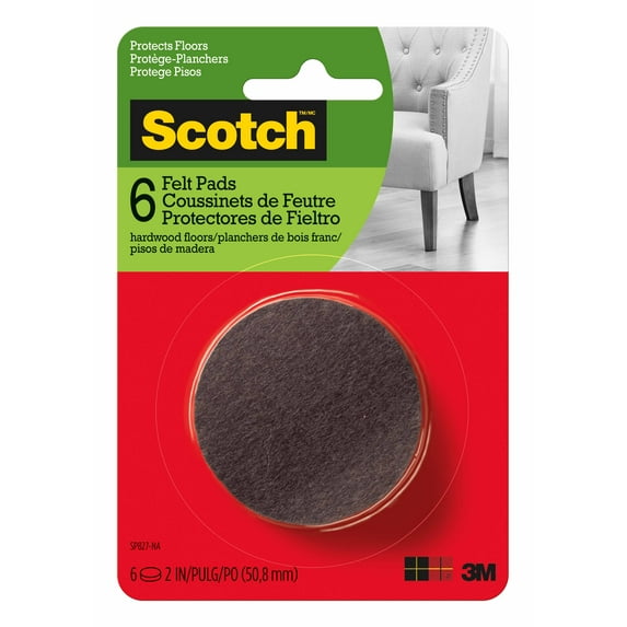 Scotch Round Felt Pads SP827-NA, Brown, 2 in, 6/pk