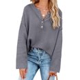 thumbnail image 4 of HSHDLDF Women's Oversized Sweaters Batwing Long Sleeve Loose V Neck Button Henley Tops Pullover Knit Jumper, 4 of 5