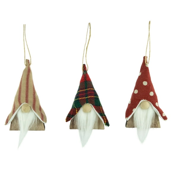 Northlight Set of 3 Wooden Gnomes Christmas Ornaments 4"