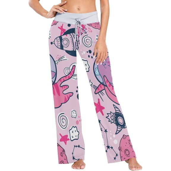 GZHJMY Women's Pajama Pants Space Cat Pattern Comfy Stretch Sleepwear Essentials womens Lightweight Lounge Terry Pajama Pant, X-Small