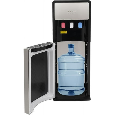 Bottom Loading Water Cooler Dispenser, Hot & Cold Water Cooler Dispenser, Holds 3 or 5 Gallon Bottle, with Storage Cabinet and Child Safety Lock for Home, Office Use (Silver Grey)