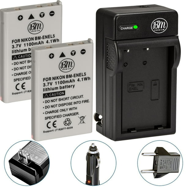 BM Premium 2 Pack of ENEL5 Batteries and Battery Charger for Nikon